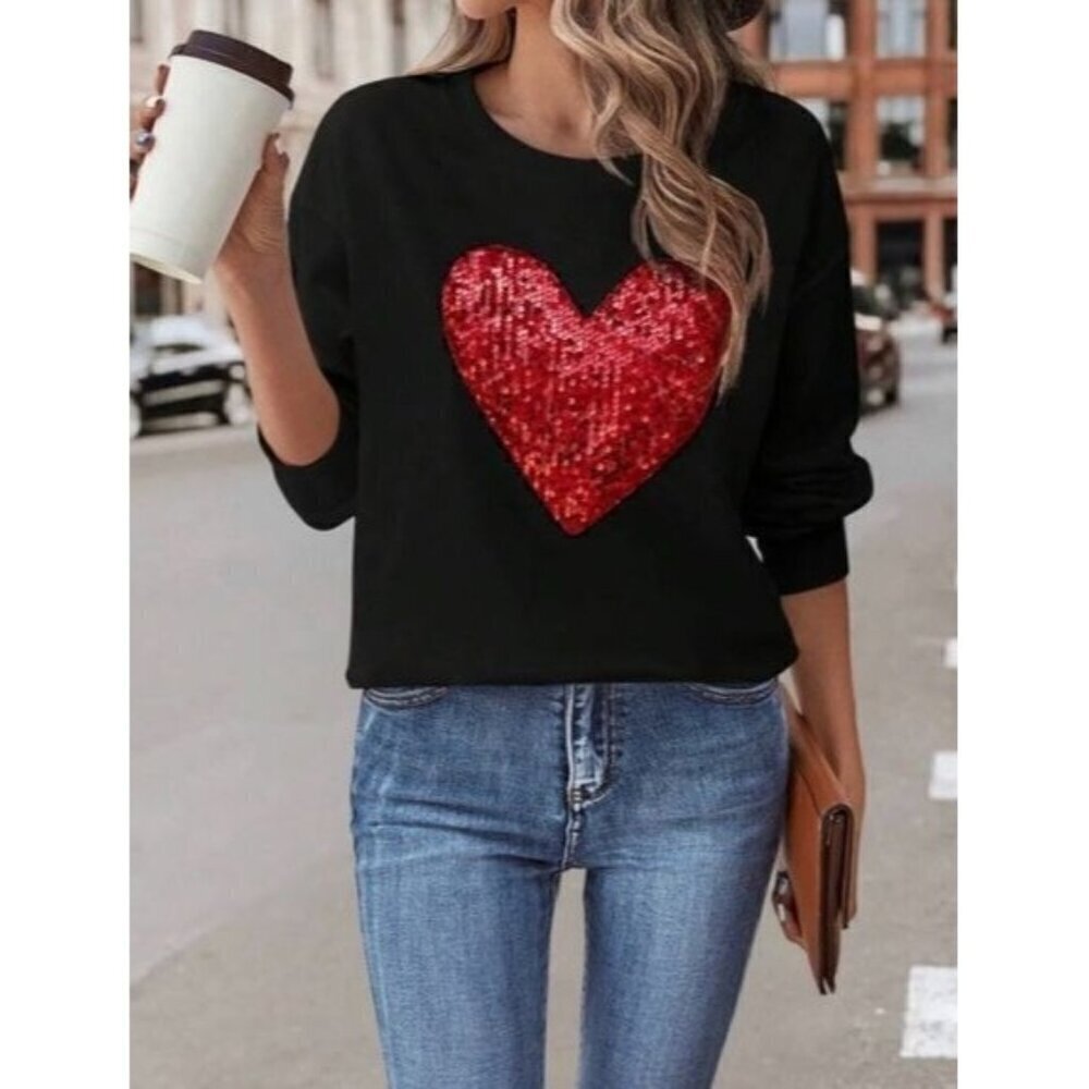 Black Casual Heart Shoulder Sweatshirt Top